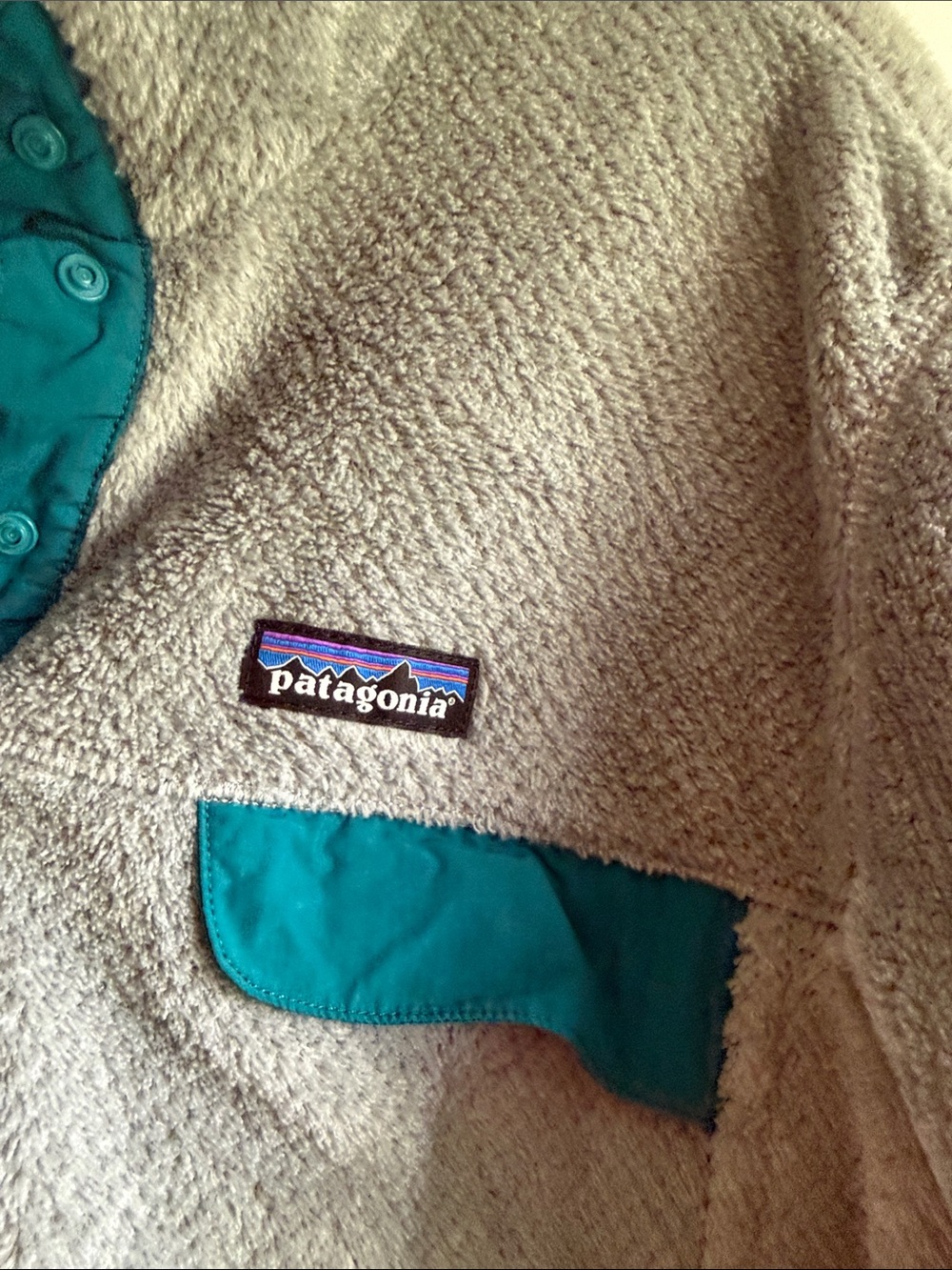Patagonia Light Gray Fleece Pullover with Teal Trim - Picture 4 of 4